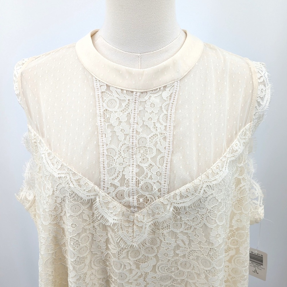 Torrid Lace Blouse Ivory Romantic Boho Mesh Trim Top NWT 1X - Picture 7 of 10